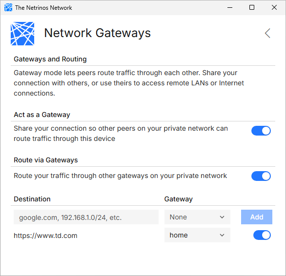 Netrinos Routes panel