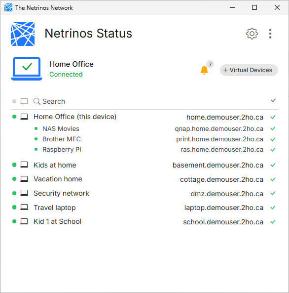 Netrinos status screen