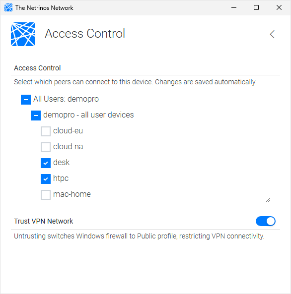 Access Control panel