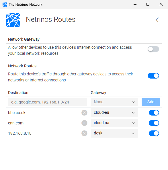Netrinos Routes panel