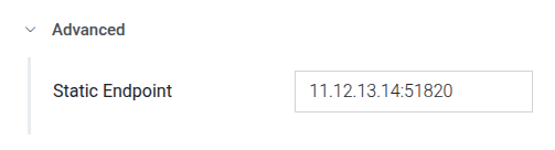 Device settings showing Static Endpoint field
