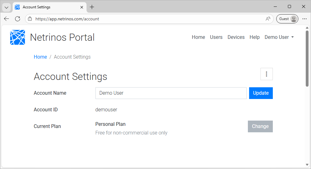 Account Settings page