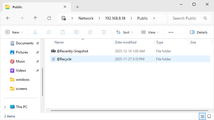 Windows File Explorer showing NAS share
